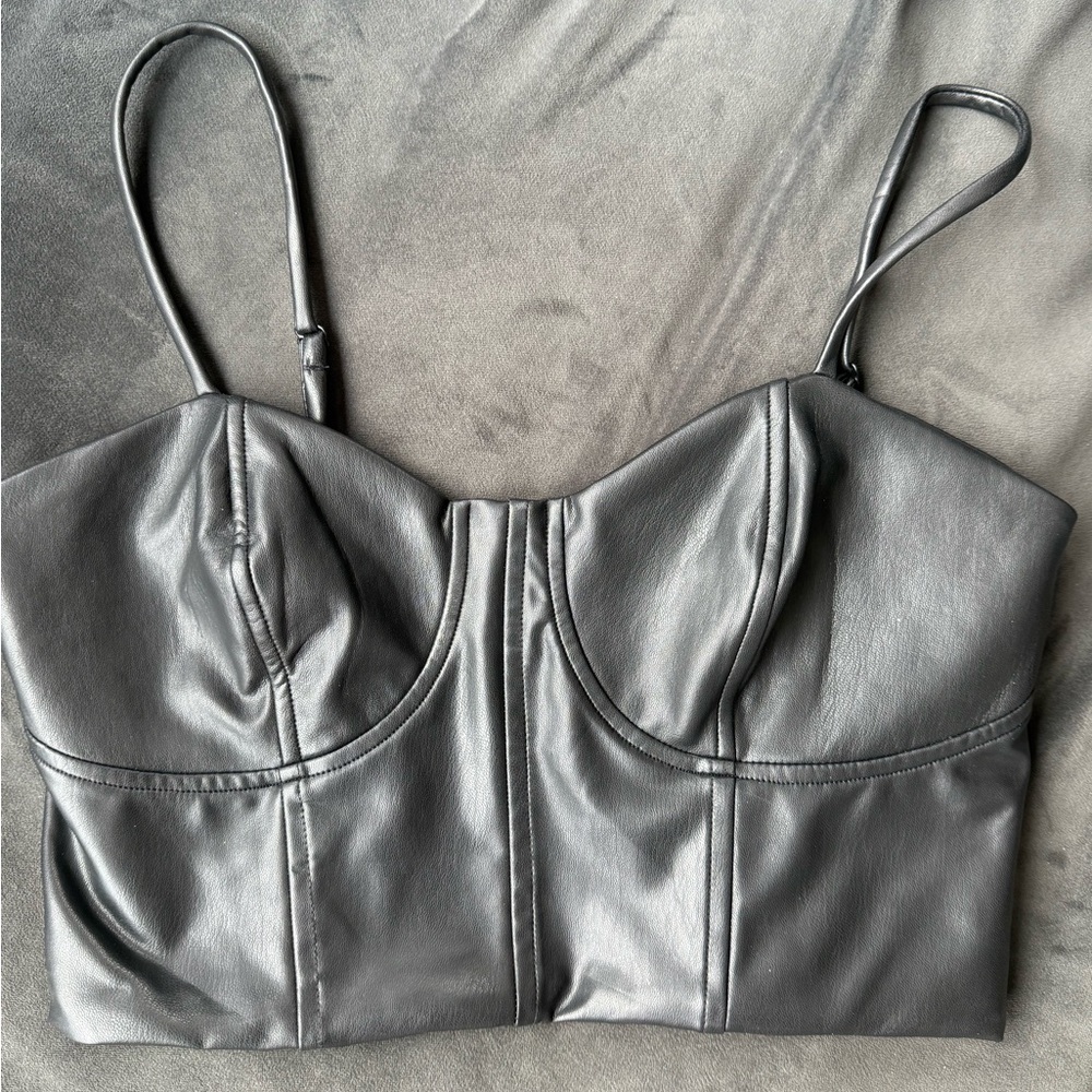 Express Black Faux Leather Crop Top